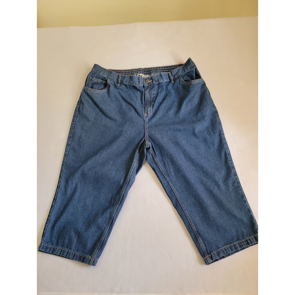 Woman Within Blue Denim Capris Plus Size 24W Elastic Waist Cropped‎ Jeans